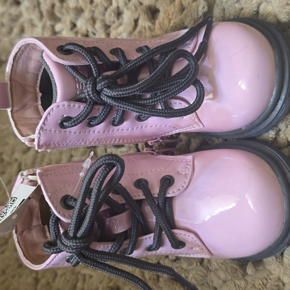 New Weestep Toddler Size 6 Pink Patent Hi Top Lace‎ Up Side Zip Boot